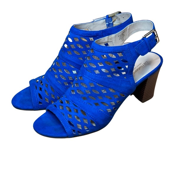 Liz Claiborne Shoes - Liz Claiborne Gloria Open Toe Heel Deep Royal Blue Faux Suede w/ laser cut Sz 9